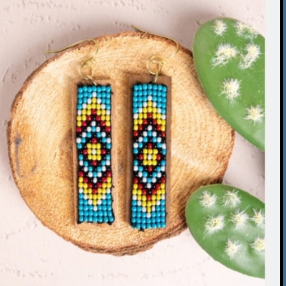 Aztec native indigenous people free boho spirit SeedBead Wood Earrings